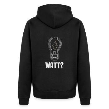 Elektriker: WATT? Humor und Handwerk vereint - Unisex Premium Bio Zip Hoodie - Schwarz - Hinten - Nico (187cm)