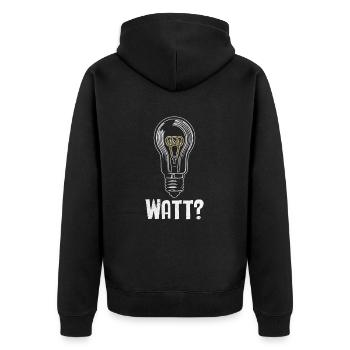 Elektriker: WATT? Humor und Handwerk vereint - Unisex Premium Bio Zip Hoodie - Schwarz - Hinten - Nico (187cm)