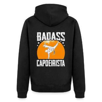 Badass Capoeirista - Unisex Premium Bio Zip Hoodie - Schwarz - Hinten - Nico (187cm)