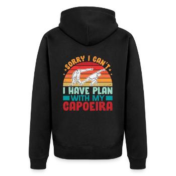 Tut mir leid, ich kann nicht, ich habe einen Plan mit meinem Capoeira - Unisex Premium Bio Zip Hoodie - Schwarz - Hinten - Nico (187cm)