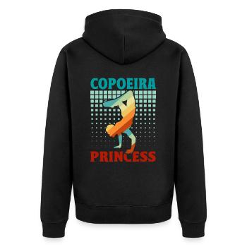 Capoeira Prinzessin - Unisex Premium Bio Zip Hoodie - Schwarz - Hinten - Nico (187cm)