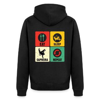Essen Schlaf Capoeira Wiederholen - Unisex Premium Bio Zip Hoodie - Schwarz - Hinten - Nico (187cm)