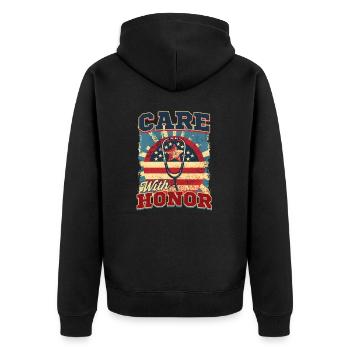 VA Krankenschwester Pflege mit Ehre - Unisex Premium Bio Zip Hoodie - Schwarz - Hinten - Nico (187cm)