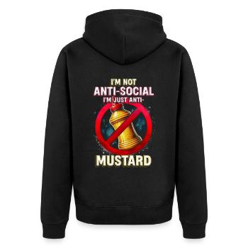 Senfallergie I'm Just Anti Mustard - Unisex Premium Bio Zip Hoodie - Schwarz - Hinten - Nico (187cm)