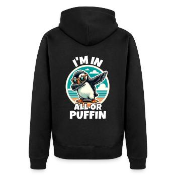 Puffin Sayings - Unisex Premium Organic Zip Hoodie - black - Back - Nico (187cm)