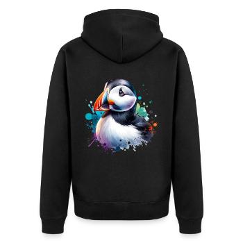 Papageientaucher - Unisex Premium Bio Zip Hoodie - Schwarz - Hinten - Nico (187cm)
