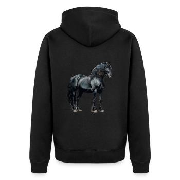 Vintage Friesian horse - Unisex Premium Bio Zip Hoodie - Schwarz - Hinten - Nico (187cm)