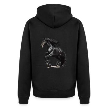 Vintage Friesian horse - Unisex Premium Bio Zip Hoodie - Schwarz - Hinten - Nico (187cm)