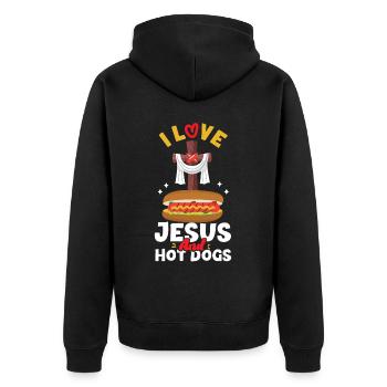 Hot Dog Adult Jesus Faith - Unisex Premium Organic Zip Hoodie - black - Back - Nico (187cm)