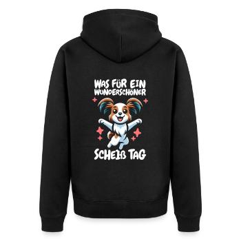 Papillon Lustig Halten Sie Bitte Die Fresse - Unisex Premium Bio Zip Hoodie - Schwarz - Hinten - Nico (187cm)