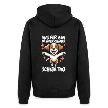 Brittany Spaniel Lustig - Unisex Premium Bio Zip Hoodie - Schwarz - Hinten - Nico (187cm)