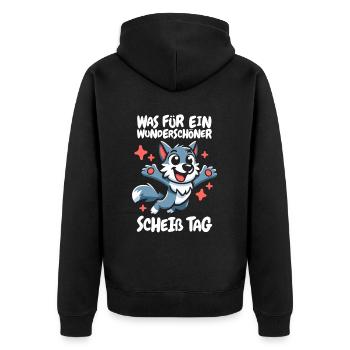 Wolf Funny Please Shut Up - Unisex Premium Organic Zip Hoodie - black - Back - Nico (187cm)