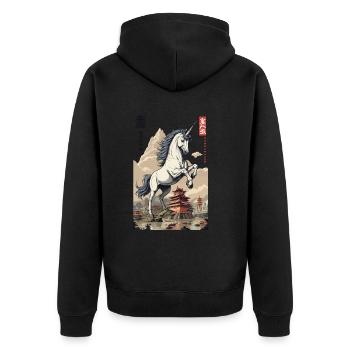 Japan Ukiyo-E Kunst Japanischer Vintage Stil - Unisex Premium Bio Zip Hoodie - Schwarz - Hinten - Nico (187cm)