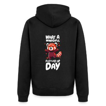 Roter Panda Lustig Fucked Up Day - Unisex Premium Bio Zip Hoodie - Schwarz - Hinten - Nico (187cm)