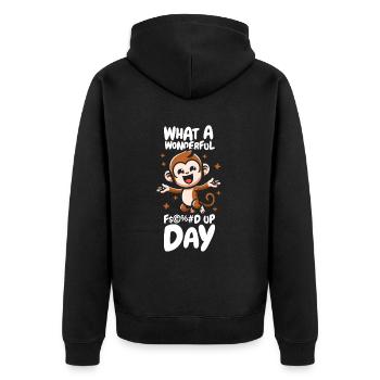 Affe Lustig Fucked Up Day - Unisex Premium Bio Zip Hoodie - Schwarz - Hinten - Nico (187cm)