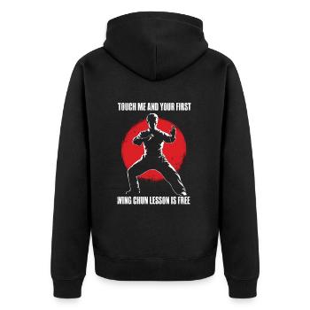 Wing Chun Kampfsport Geschenk - Unisex Premium Bio Zip Hoodie - Schwarz - Hinten - Nico (187cm)