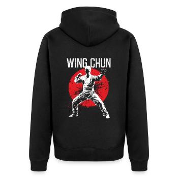 Wing Chun Kampfsport Geschenk - Unisex Premium Bio Zip Hoodie - Schwarz - Hinten - Nico (187cm)