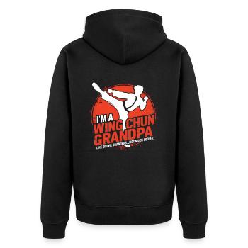 Wing Chun Kampfsport Geschenk - Unisex Premium Bio Zip Hoodie - Schwarz - Hinten - Nico (187cm)
