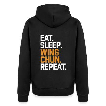 Wing Chun Kampfsport Geschenk - Unisex Premium Bio Zip Hoodie - Schwarz - Hinten - Nico (187cm)