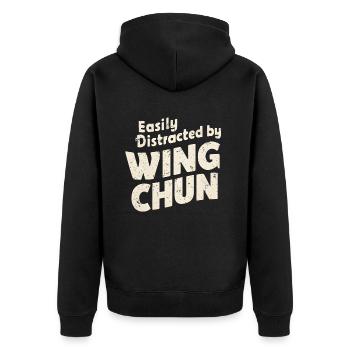Wing Chun Kampfsport Geschenk - Unisex Premium Bio Zip Hoodie - Schwarz - Hinten - Nico (187cm)