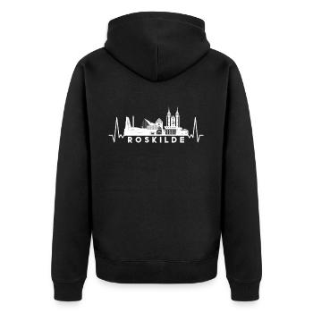Herzschlag Skyline Dänemark-Roskilde - Unisex Premium Bio Zip Hoodie - Schwarz - Hinten - Nico (187cm)