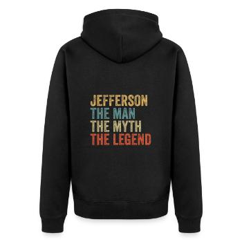 Jefferson the man the myth - Unisex Premium Bio Zip Hoodie - Schwarz - Hinten - Nico (187cm)