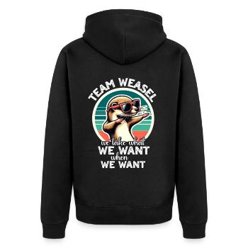 Funny Weasel Sayings - Unisex Premium Organic Zip Hoodie - black - Back - Nico (187cm)