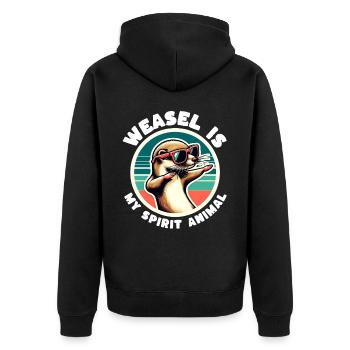 Funny Weasel Sayings - Unisex Premium Organic Zip Hoodie - black - Back - Nico (187cm)