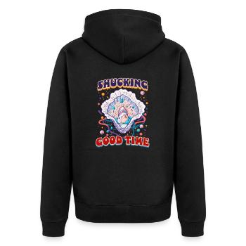 Austernschälen gute Zeit - Unisex Premium Bio Zip Hoodie - Schwarz - Hinten - Nico (187cm)