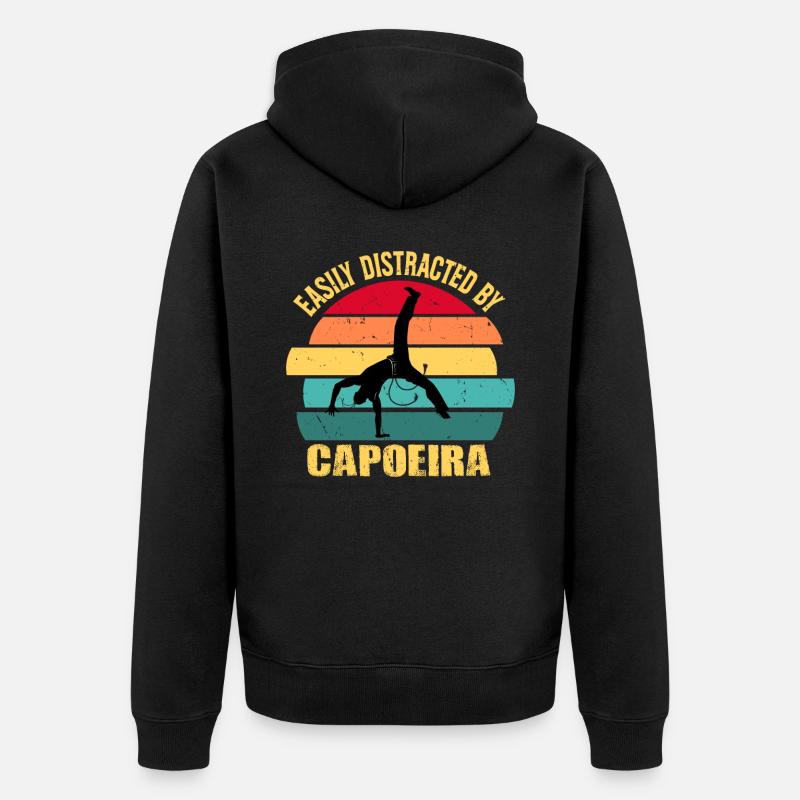 Facilement distrait par la capoeira - Veste à capuche bio Premium Unisexe - noir