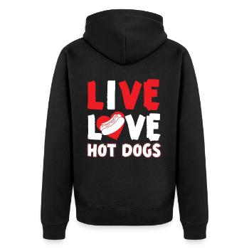 Hot Dog Adult Live Love Hot Dogs - Unisex Premium Organic Zip Hoodie - black - Back - Nico (187cm)