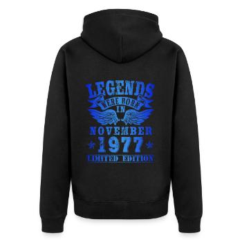 Legends were born in November 1977 Birthday - Unisex Premium Organic Zip Hoodie - black - Back - Nico (187cm)