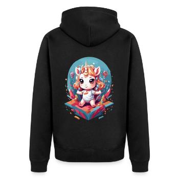 Design unique de licorne mignonne d’anniversaire - Veste à capuche bio Premium Unisexe - noir - Dos - Nico (187cm)