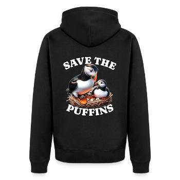 Save Papageientaucher - Unisex Premium Bio Zip Hoodie - Schwarz - Hinten - Nico (187cm)