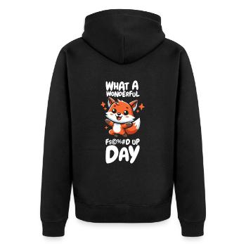 Fox Funny Fucked Up Day - Unisex Premium Organic Zip Hoodie - black - Back - Nico (187cm)