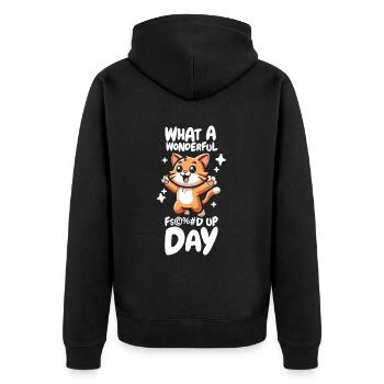 Cat Funny Fucked Up Day - Unisex Premium Organic Zip Hoodie - black - Back - Nico (187cm)