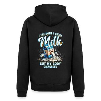 Milchallergie I Thought I Liked Milk - Unisex Premium Bio Zip Hoodie - Schwarz - Hinten - Nico (187cm)