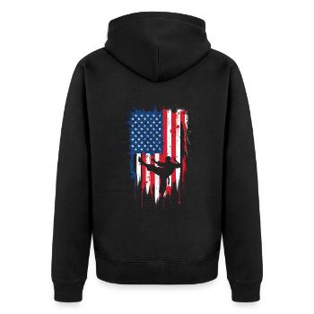 Wushu Spieler Geschenk - Unisex Premium Bio Zip Hoodie - Schwarz - Hinten - Nico (187cm)