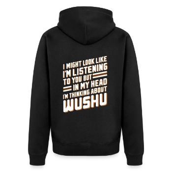 Wushu Spieler Geschenk - Unisex Premium Bio Zip Hoodie - Schwarz - Hinten - Nico (187cm)