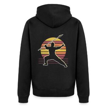 Wushu Spieler Geschenk - Unisex Premium Bio Zip Hoodie - Schwarz - Hinten - Nico (187cm)