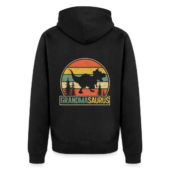 Omasaurus T Rex Dinosaurier Oma Nana - Unisex Premium Bio Zip Hoodie - Schwarz - Hinten - Nico (187cm)