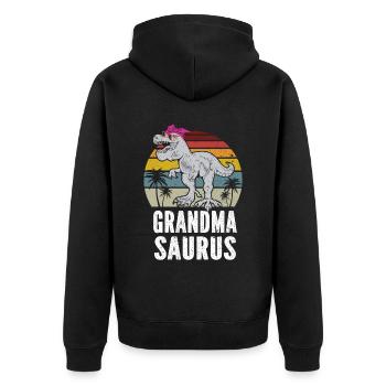 Omasaurus T Rex Dinosaurier Oma Nana - Unisex Premium Bio Zip Hoodie - Schwarz - Hinten - Nico (187cm)