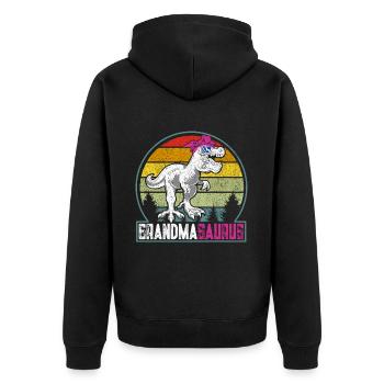 Omasaurus T Rex Dinosaurier Oma Nana - Unisex Premium Bio Zip Hoodie - Schwarz - Hinten - Nico (187cm)
