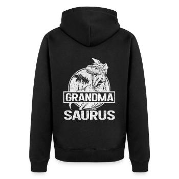 Omasaurus T Rex Dinosaurier Oma Nana - Unisex Premium Bio Zip Hoodie - Schwarz - Hinten - Nico (187cm)