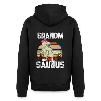 Omasaurus T Rex Dinosaurier Oma Nana - Unisex Premium Bio Zip Hoodie - Schwarz - Hinten - Nico (187cm)