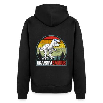 Opasaurus T Rex Dinosaurier Opa Saurus - Unisex Premium Bio Zip Hoodie - Schwarz - Hinten - Nico (187cm)