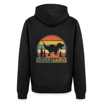 Opasaurus T Rex Dinosaurier Opa Saurus - Unisex Premium Bio Zip Hoodie - Schwarz - Hinten - Nico (187cm)