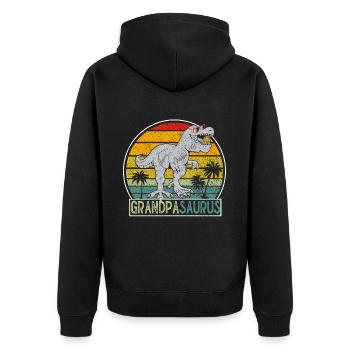 Opasaurus T Rex Dinosaurier Opa Saurus - Unisex Premium Bio Zip Hoodie - Schwarz - Hinten - Nico (187cm)