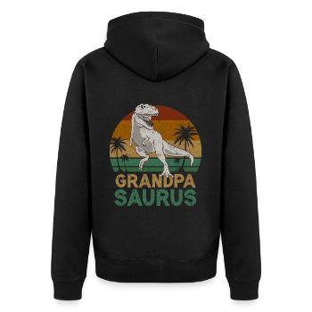 Opasaurus T Rex Dinosaurier Opa Saurus - Unisex Premium Bio Zip Hoodie - Schwarz - Hinten - Nico (187cm)