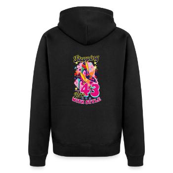 43. Geburtstag Mit Stil in die 43 - Unisex Premium Bio Zip Hoodie - Schwarz - Hinten - Nico (187cm)